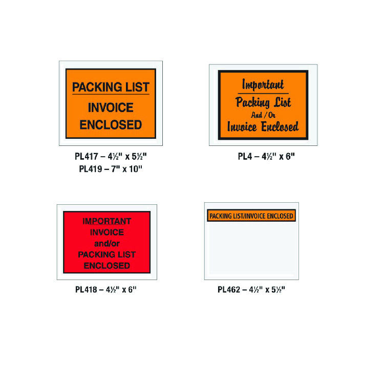   "Packing List/Invoice"  Enclosed Envelopes